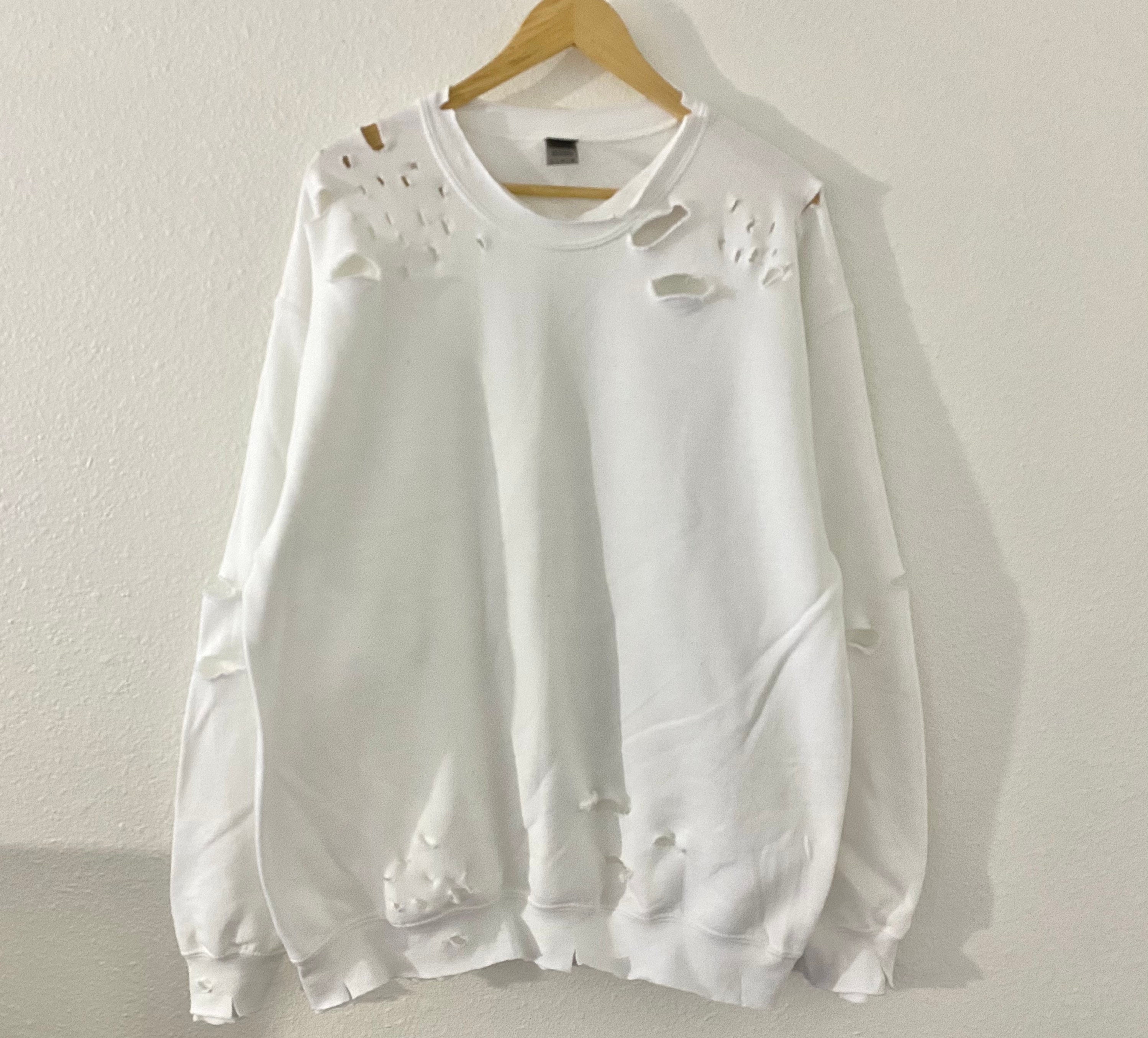 White Distressed Unisex Sweatshirt XS-5XL