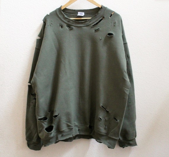 Distressed Unisex Sweatshirt Style 2 green grey black Etsy