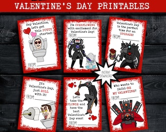 Printable Skibidi Toilet Valentine Cards, Classroom Valentines Day Cards Instant Download