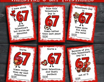 Downloadable Printable Kids Classroom Funny 67 “6-7” Valentine’s Day Cards