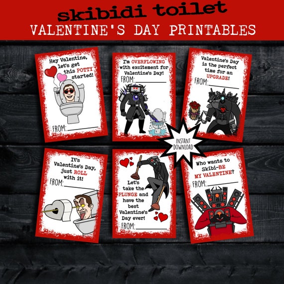 Printable Skibidi Toilet Valentine Cards, Classroom Valentines Day Cards Instant Download