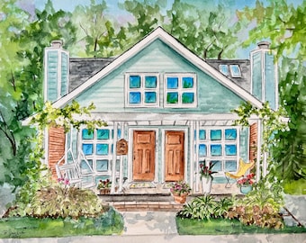 100% Hand Paintied, Custom Watercolor House Portrait- Personalized Hand-Painted Home Illustration from Photo