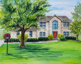 Personalized Home Watercolor Portrait: Custom House Painting, First Home Gift