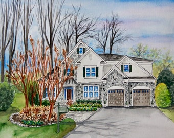 Hand Painted House Portrait, Custom Watercolor Painting, Realtor Gift