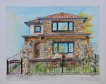 Custom House Watercolor Painting, Anniversary Gift, Home Portrait