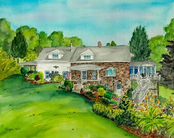 Custom House Portrait, Watercolor Painting From Photo, Anniversary Gift