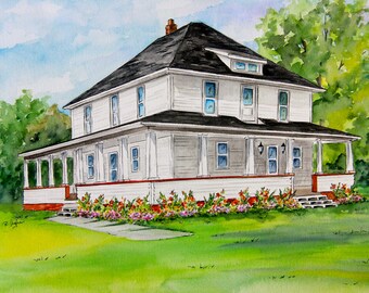 Custom House Watercolor Portrait, Personalized Anniversary Gift