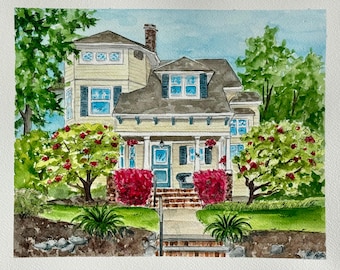 Custom House Portrait, Watercolor Home Painting, Personalized Housewarming Gift, Hand Painted Home