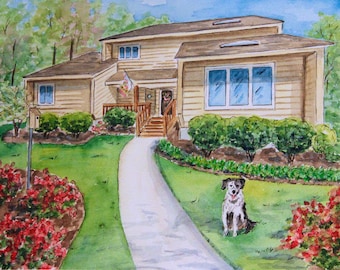 Custom Watercolor House Portrait, Hand Painted Home Illustration, Gift for Parents