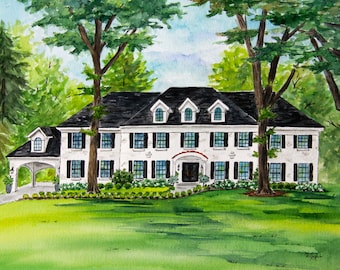 Custom Watercolor House Portrait, Personalized Home Painting