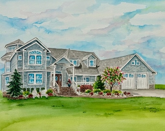 Custom House Watercolor Painting from Photo: Realtor Closing Gift