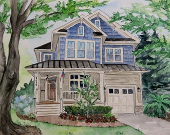 Custom House Portrait, Watercolor Painting from Photo, Anniversary Gift