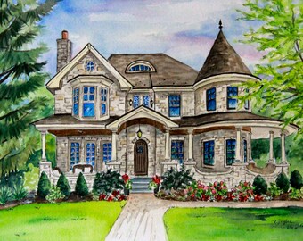 Custom Watercolor House Portrait, Personalized Anniversary Gift (8x10)