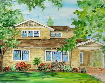 Personalized House Portrait, Custom Watercolor Painting, Anniversary Gift