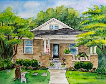 Personalized Hand Painted Home Portrait - Custom Watercolor House Painting