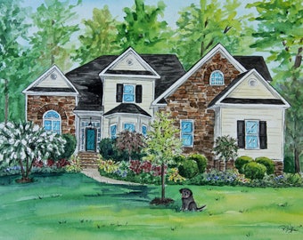 Custom Watercolor House Portrait: Hand-Painted Home Illustration