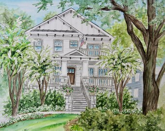 Custom Home Watercolor Painting: Personalized House Portrait Gift