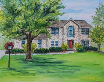 Custom House Portrait, Watercolor Home Painting, Personalized Moving Gift