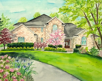 Custom House Watercolor Painting from Photo, Personalized Home Portrait