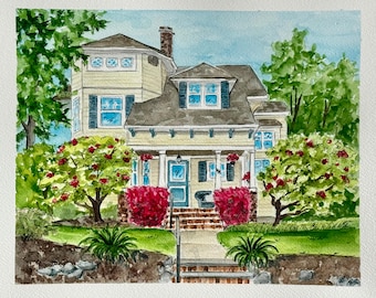 Hand Painted Watercolor House Portrait, Anniversary Gift