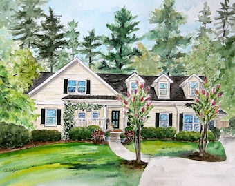 Custom Home Portrait, Watercolor Painting from Photo, Anniversary Gift