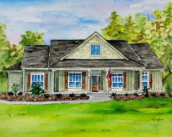Hand Painted Home Portrait: Custom Watercolor House Painting