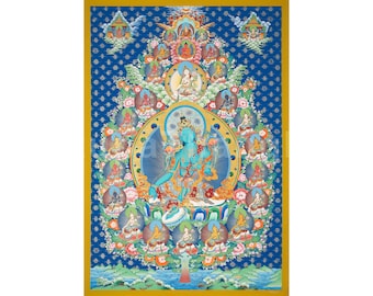 Thangka delle 21 Tara / Ventuno Tara, arte buddista tibetana / Decorazione murale per altare di meditazione realizzata a mano