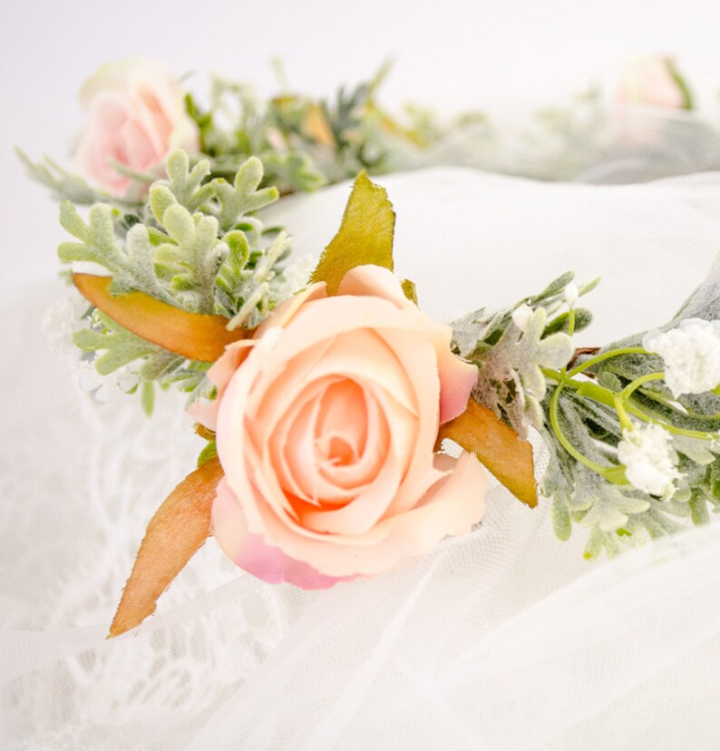 light pink rose buds whimsical whimsical crown flower girl gift baby/'s breath wedding keepsake pretty crown floral crown
