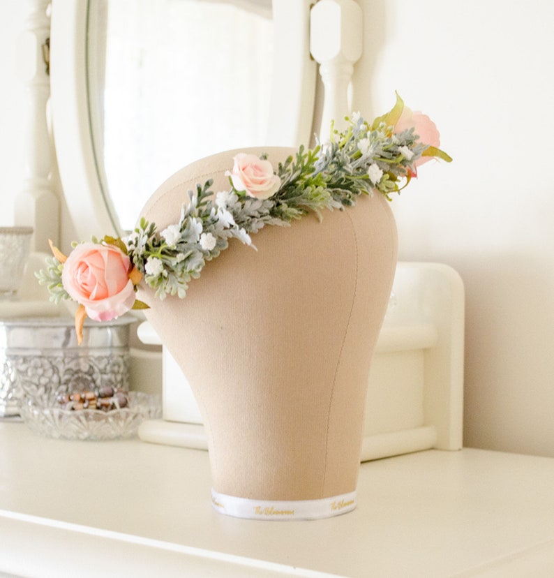 light pink rose buds whimsical whimsical crown flower girl gift baby/'s breath wedding keepsake pretty crown floral crown