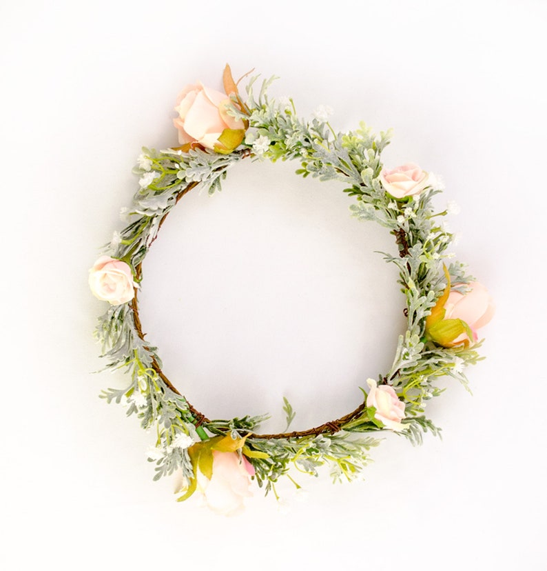 light pink rose buds whimsical whimsical crown flower girl gift baby/'s breath wedding keepsake pretty crown floral crown