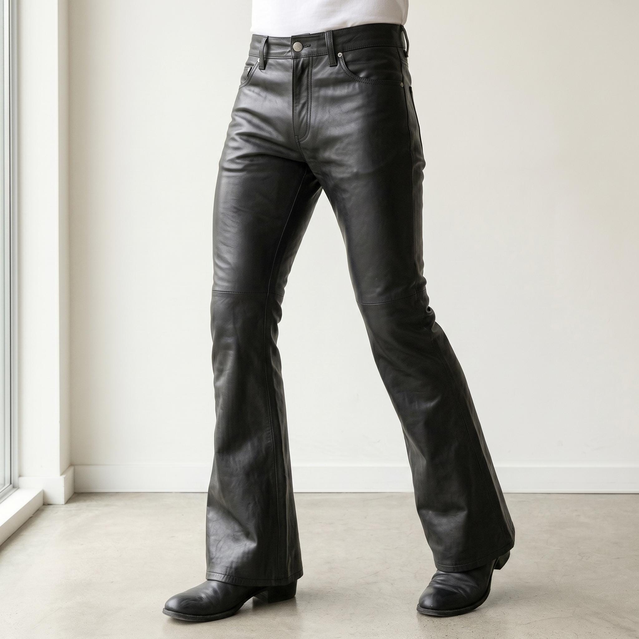 Flare Leather Jeans - Etsy