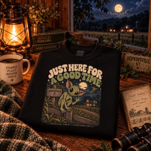 Mysig Cryptids Hopkinsville Goblin | Bara här för en bra tid Alien Sweatshirt | Söt Cryptid Pullover | UFO-älskare Gåva