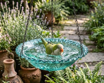 Hanging Glass Bird Bath Feeder Outdoor Bird Feeding Bowl Hanging Bird Bath Garden Bird Feeder Patio Yard Wild Bird Decor