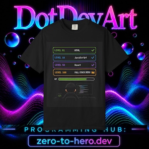 Coding Level Up Progression T-Shirt | Programmer Gamer Stack: HTML, JavaScript, React, Full Stack