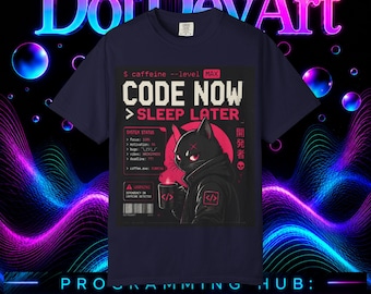 Koda nu, sov senare, t-shirt, cyberpunk katt hacker-t-shirt, unisex kodare-tröja
