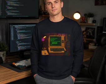 Retro datorterminal-tröja med rund hals | Vintage 80-talsdatorer