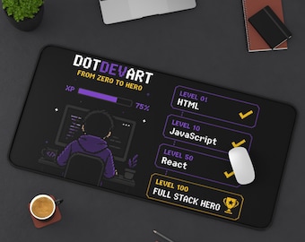 Full Stack Hero-skrivbordsmatta | Programmer Gaming Workspace, lila guldfärgade accenter