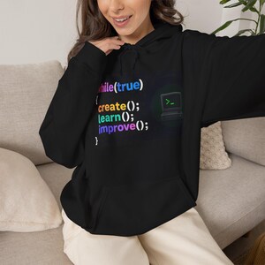 Sudadera con capucha de ingeniero de software / Sudadera de programador de bucle de codificación, crear(), aprender(), mejorar() imagen 7