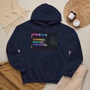 Sudadera con capucha de ingeniero de software / Sudadera de programador de bucle de codificación, crear(), aprender(), mejorar() imagen 16