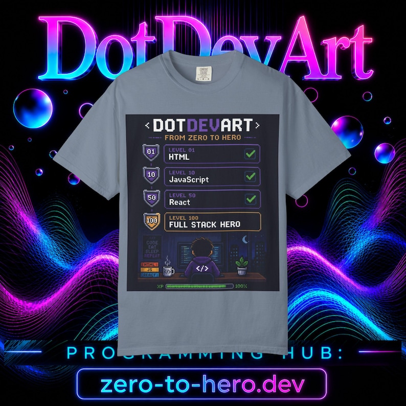 Full-Stack-Hero-T-Shirt | HTML-JavaScript-React-Checkliste Bild 1