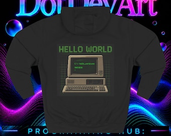 Retro Computer HELLO WORLD Hoodie | Vintage PC Programmer Graphic