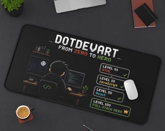 DotDevArt från noll till hjälte kodningsnivåer Skrivbordsmatta | Programmerare Gamer Musmatta