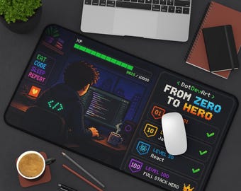 Skrivbordsmatta Från noll till hjälte-kodningsnivåer | Programmerare Gamer Musmatta