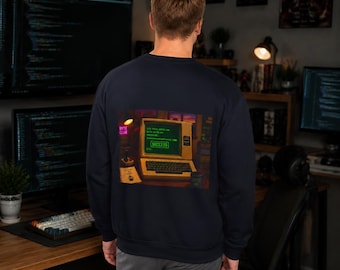 Retro datorterminal-tröja med rund hals | Vintage 80-talsdator