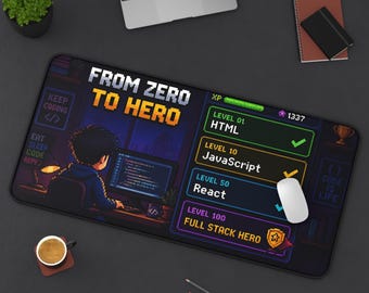 Från noll till hjälte kodande skrivbordsmatta | Programmerare Gamingmusmatta