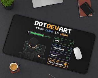 DotDevArt Från noll till hjälte skrivbordsmatta | Programmerare Pixelkonst, Kodningsprogression