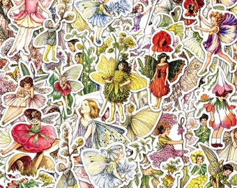 Lot de 50 autocollants vintage fées des fleurs, autocollants floraux, autocollants fantaisie, autocollants girly pour gobelets, carnets, ordinateurs portables