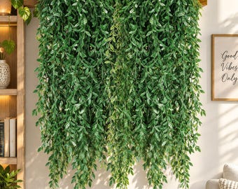 Artificial Hanging Willow Vines Greenery, Green Jungle Decor, Safari Party Backdrop, Indoor Outdoor Wall Decor, DIY Hanging Plants