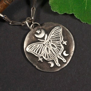 Moth, butterfly, pendant 925 silver, 999 silver, moon, stars, lucky charm, witch, larp, boho, moth, Actias Luna