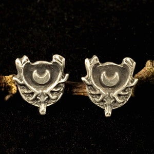Hunting, antler, ear studs 925 silver, moon, Artemis, Diana, deer, skull, goddess, witch, larp, middle ages, gothic, pagan, viking